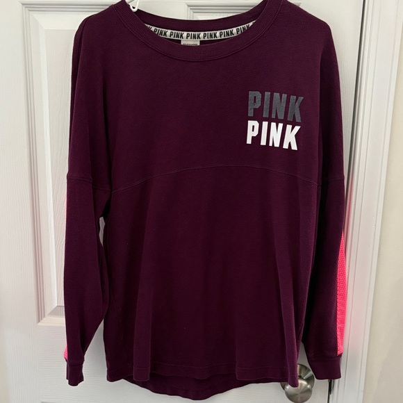 PINK Victoria's Secret Tops - PINK Victoria Secret Maroon/Mesh Sweatshirt